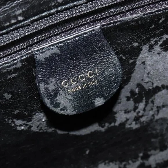 GUCCI Bamboo Hand Bag Leather 2way Black Gold 001 2123 1577 Auth 135785